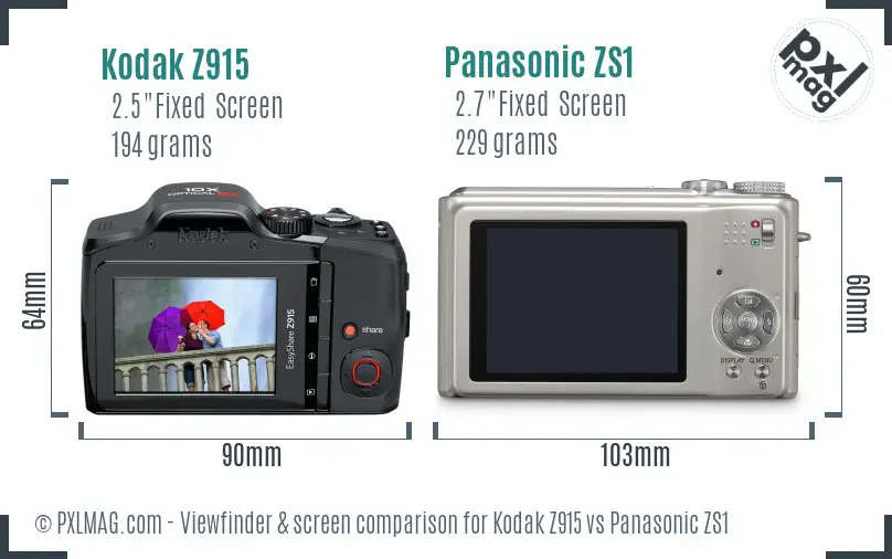 Kodak Z915 vs Panasonic ZS1 Screen and Viewfinder comparison