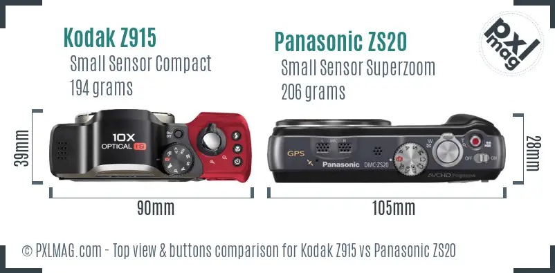 Kodak Z915 vs Panasonic ZS20 top view buttons comparison