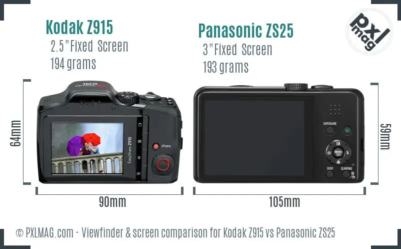 Kodak Z915 vs Panasonic ZS25 Screen and Viewfinder comparison Kodak Z915 vs Panasonic ZS25 Screen and Viewfinder comparison