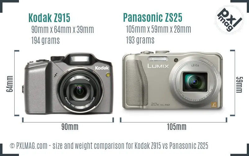Kodak Z915 vs Panasonic ZS25 size comparison Kodak Z915 vs Panasonic ZS25 size comparison