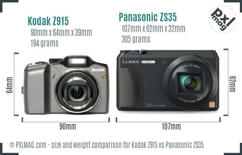 Kodak Z915 vs Panasonic ZS35 size comparison