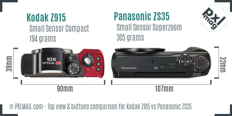 Kodak Z915 vs Panasonic ZS35 top view buttons comparison