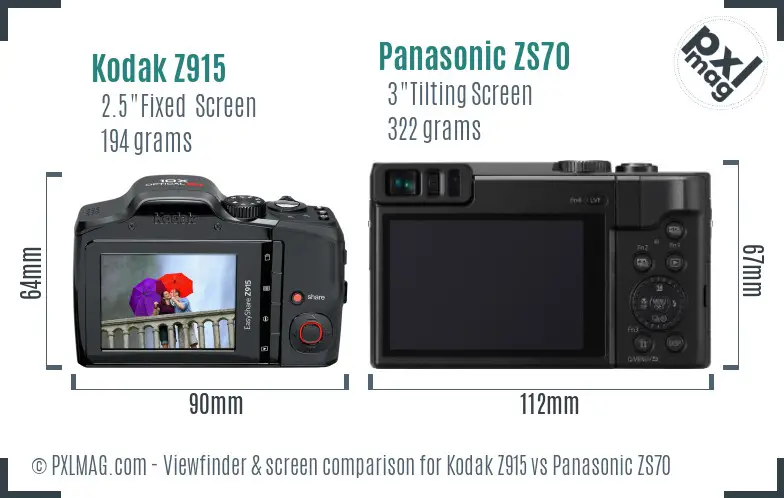 Kodak Z915 vs Panasonic ZS70 Screen and Viewfinder comparison