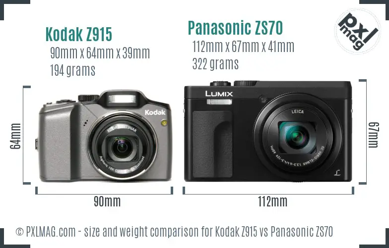 Kodak Z915 vs Panasonic ZS70 size comparison