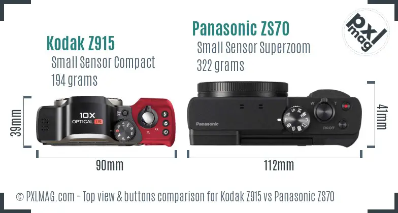 Kodak Z915 vs Panasonic ZS70 top view buttons comparison