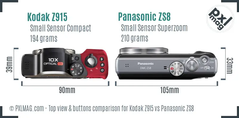 Kodak Z915 vs Panasonic ZS8 top view buttons comparison