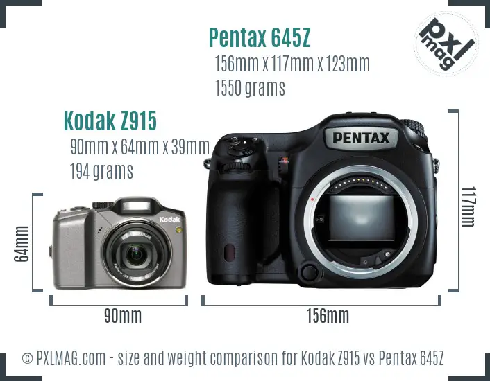 Kodak Z915 vs Pentax 645Z size comparison
