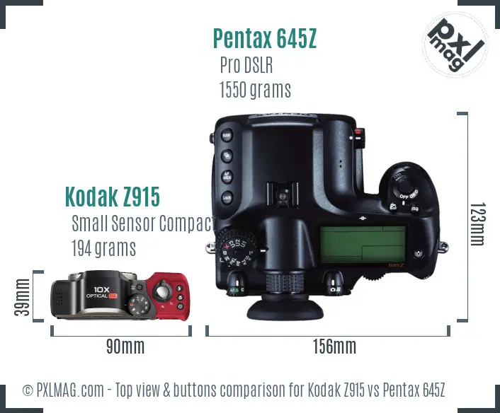 Kodak Z915 vs Pentax 645Z top view buttons comparison