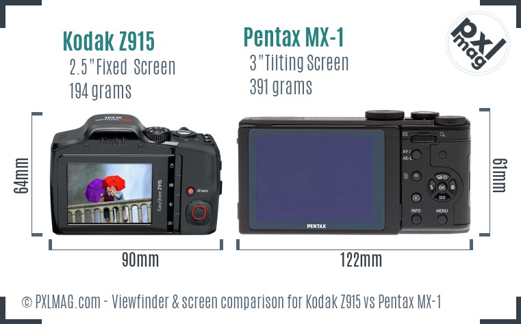 Kodak Z915 vs Pentax MX-1 Screen and Viewfinder comparison