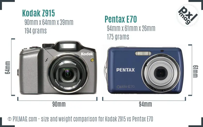 Kodak Z915 vs Pentax E70 size comparison