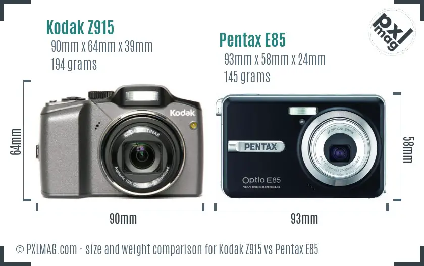 Kodak Z915 vs Pentax E85 size comparison