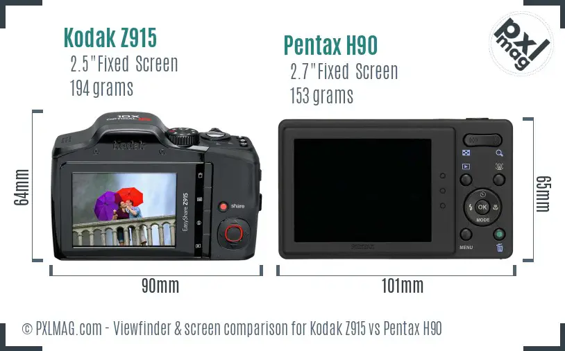 Kodak Z915 vs Pentax H90 Screen and Viewfinder comparison