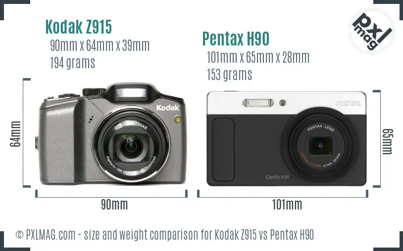 Kodak Z915 vs Pentax H90 size comparison