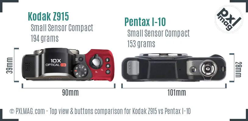 Kodak Z915 vs Pentax I-10 top view buttons comparison Kodak Z915 vs Pentax I-10 top view buttons comparison