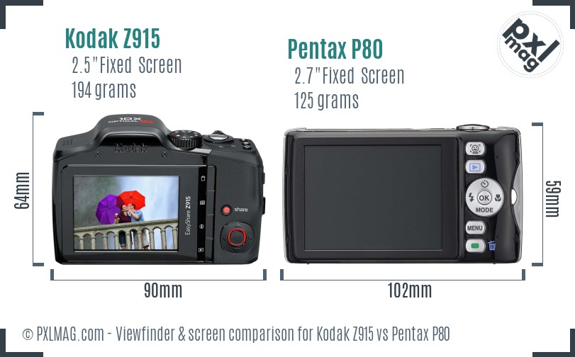 Kodak Z915 vs Pentax P80 Screen and Viewfinder comparison