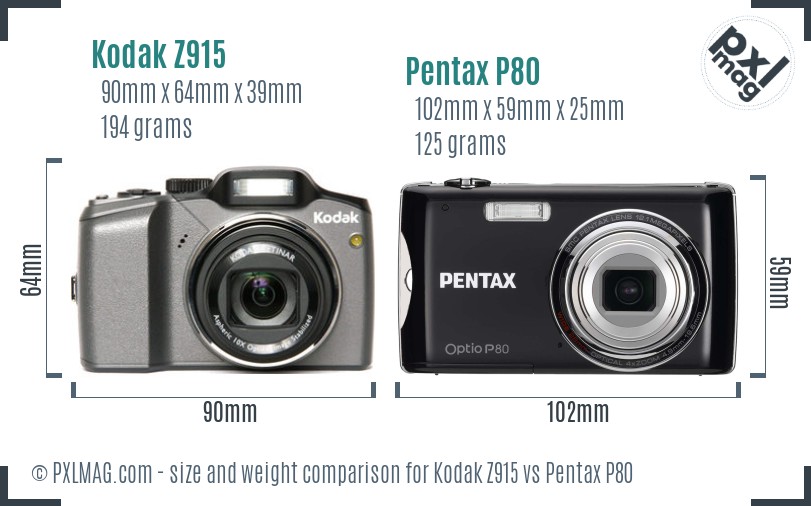 Kodak Z915 vs Pentax P80 size comparison