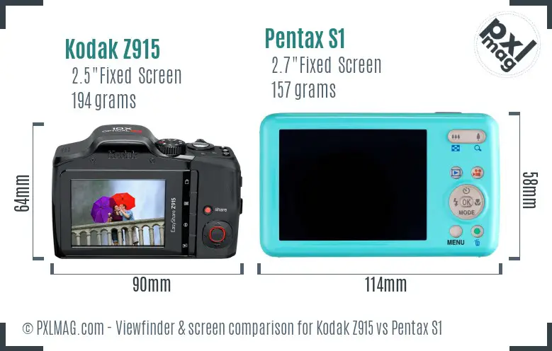 Kodak Z915 vs Pentax S1 Screen and Viewfinder comparison