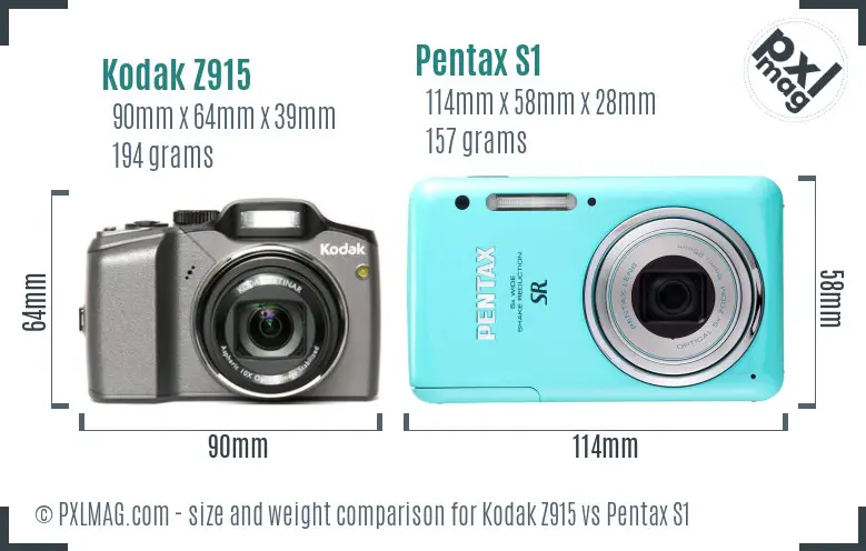 Kodak Z915 vs Pentax S1 size comparison