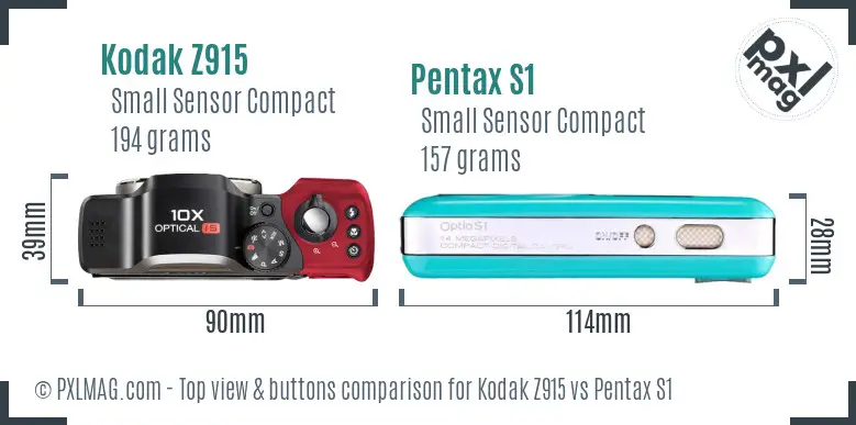 Kodak Z915 vs Pentax S1 top view buttons comparison