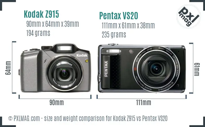 Kodak Z915 vs Pentax VS20 size comparison