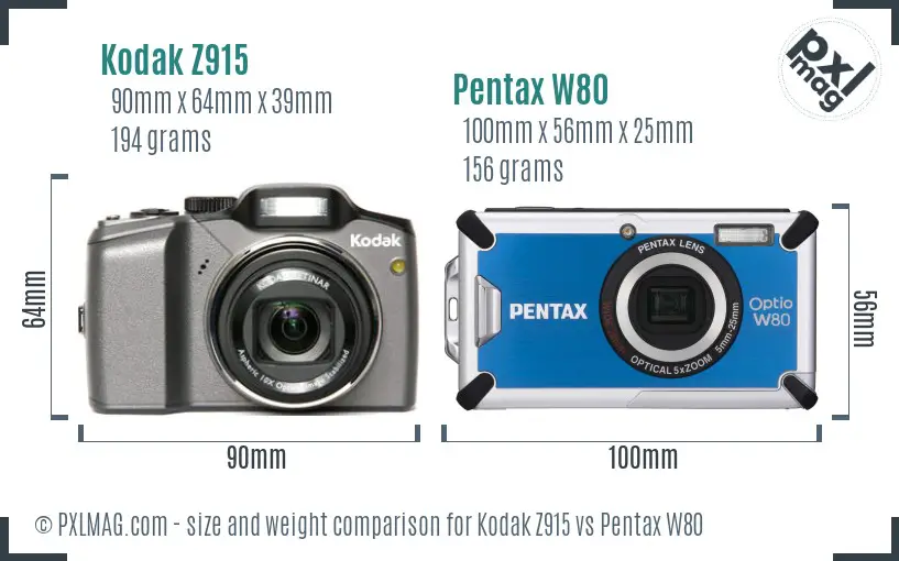 Kodak Z915 vs Pentax W80 size comparison