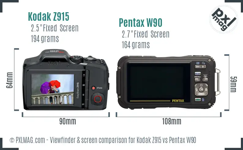 Kodak Z915 vs Pentax W90 Screen and Viewfinder comparison