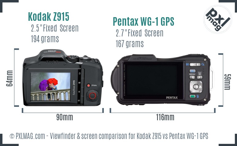 Kodak Z915 vs Pentax WG-1 GPS Screen and Viewfinder comparison