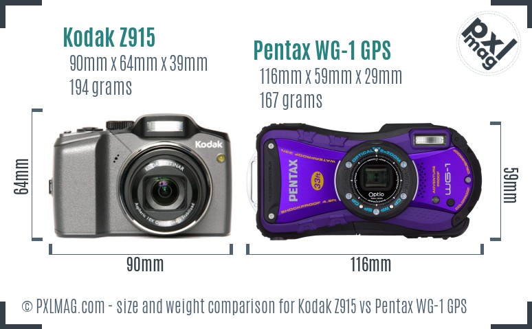 Kodak Z915 vs Pentax WG-1 GPS size comparison Kodak Z915 vs Pentax WG-1 GPS size comparison