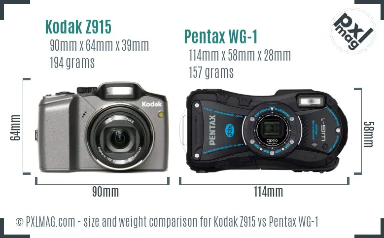 Kodak Z915 vs Pentax WG-1 size comparison