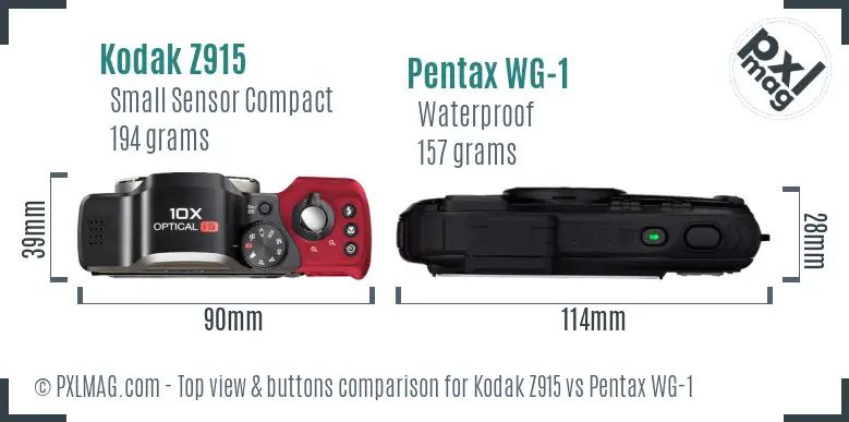 Kodak Z915 vs Pentax WG-1 top view buttons comparison
