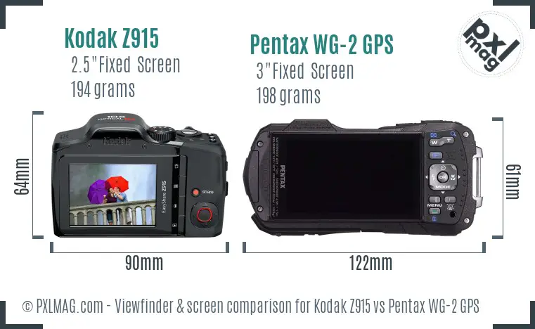 Kodak Z915 vs Pentax WG-2 GPS Screen and Viewfinder comparison
