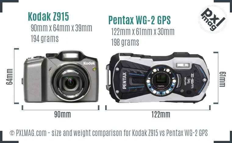Kodak Z915 vs Pentax WG-2 GPS size comparison