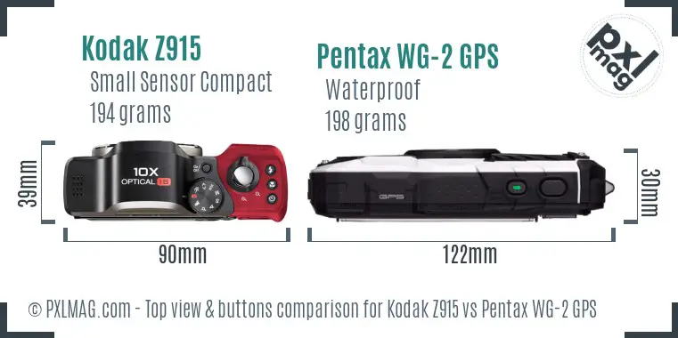 Kodak Z915 vs Pentax WG-2 GPS top view buttons comparison