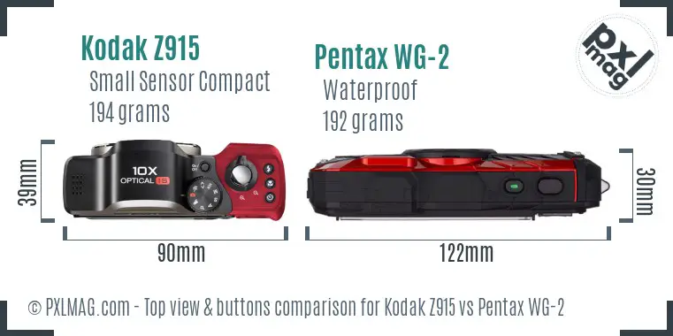 Kodak Z915 vs Pentax WG-2 top view buttons comparison Kodak Z915 vs Pentax WG-2 top view buttons comparison