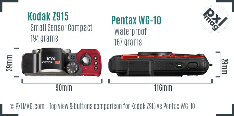 Kodak Z915 vs Pentax WG-10 top view buttons comparison