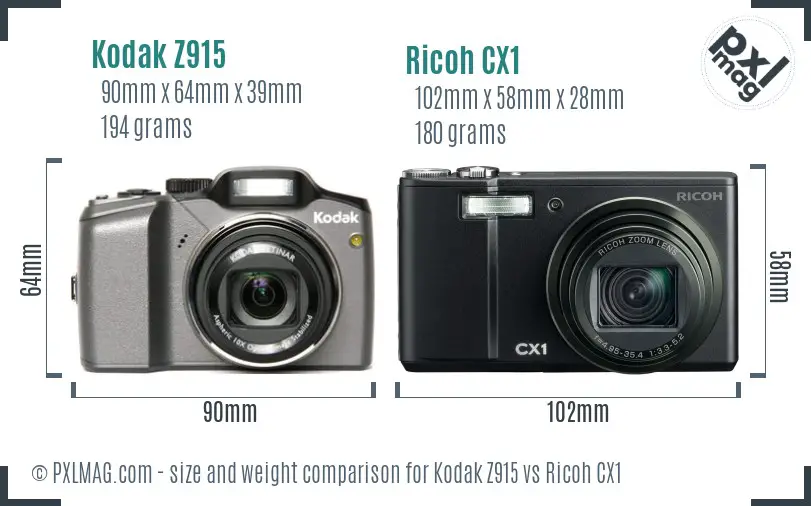 Kodak Z915 vs Ricoh CX1 size comparison Kodak Z915 vs Ricoh CX1 size comparison