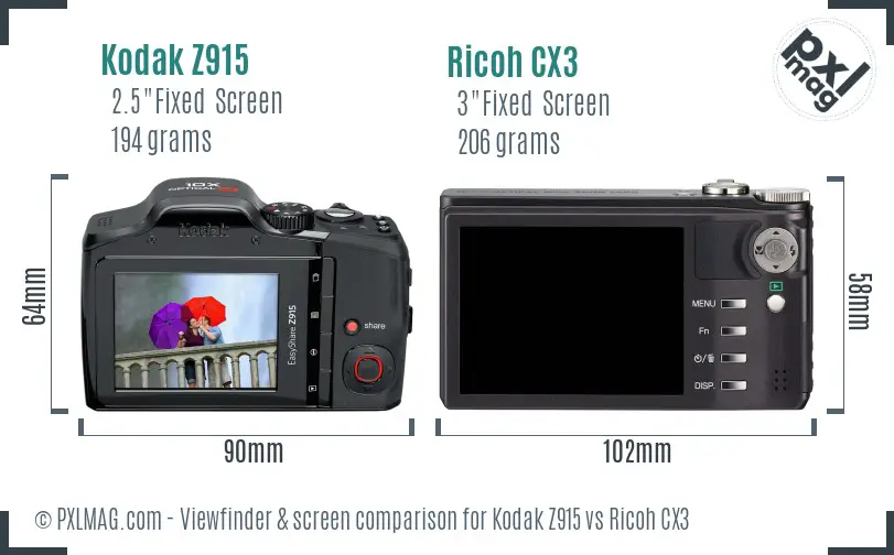Kodak Z915 vs Ricoh CX3 Screen and Viewfinder comparison Kodak Z915 vs Ricoh CX3 Screen and Viewfinder comparison