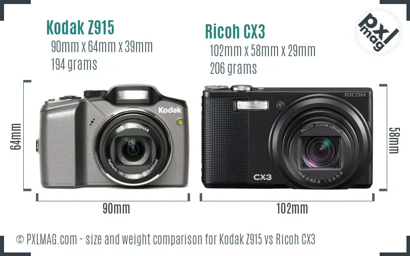 Kodak Z915 vs Ricoh CX3 size comparison Kodak Z915 vs Ricoh CX3 size comparison