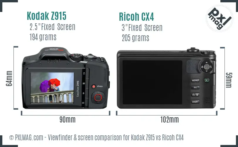 Kodak Z915 vs Ricoh CX4 Screen and Viewfinder comparison