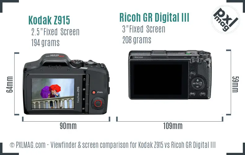 Kodak Z915 vs Ricoh GR Digital III Screen and Viewfinder comparison Kodak Z915 vs Ricoh GR Digital III Screen and Viewfinder comparison