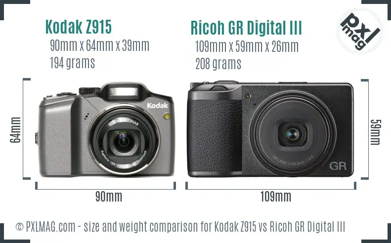 Kodak Z915 vs Ricoh GR Digital III size comparison Kodak Z915 vs Ricoh GR Digital III size comparison