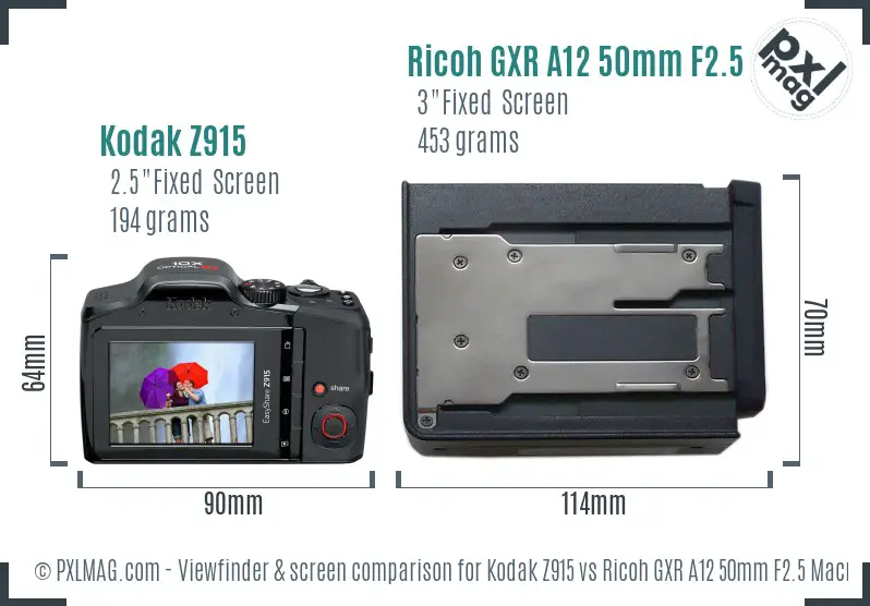 Kodak Z915 vs Ricoh GXR A12 50mm F2.5 Macro Screen and Viewfinder comparison