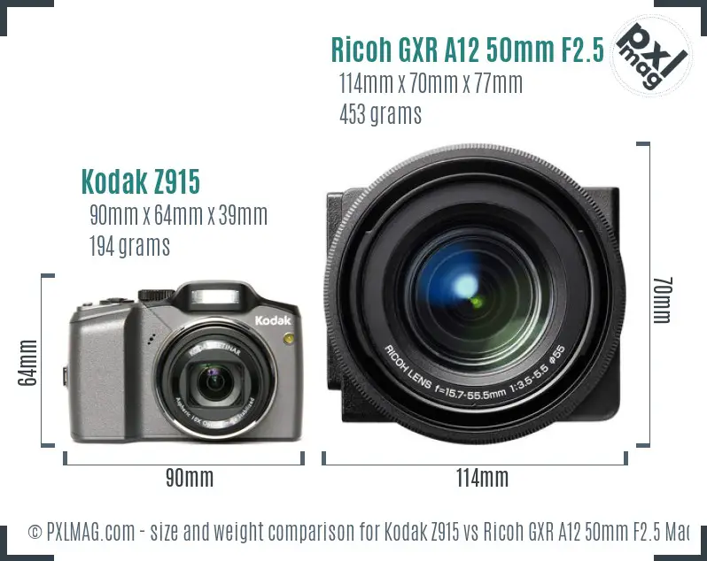 Kodak Z915 vs Ricoh GXR A12 50mm F2.5 Macro size comparison