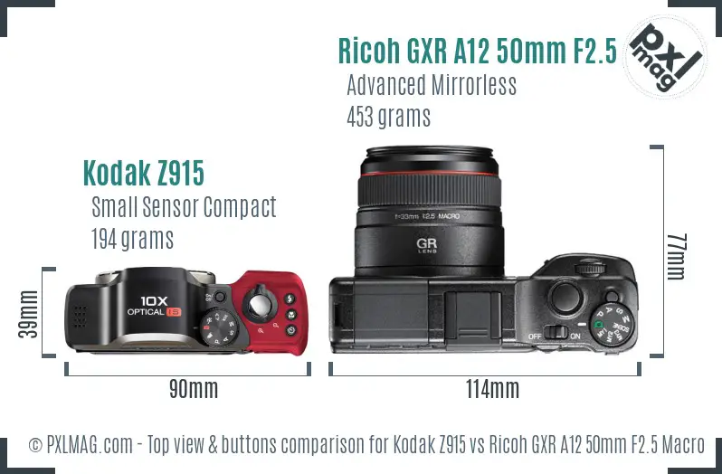 Kodak Z915 vs Ricoh GXR A12 50mm F2.5 Macro top view buttons comparison