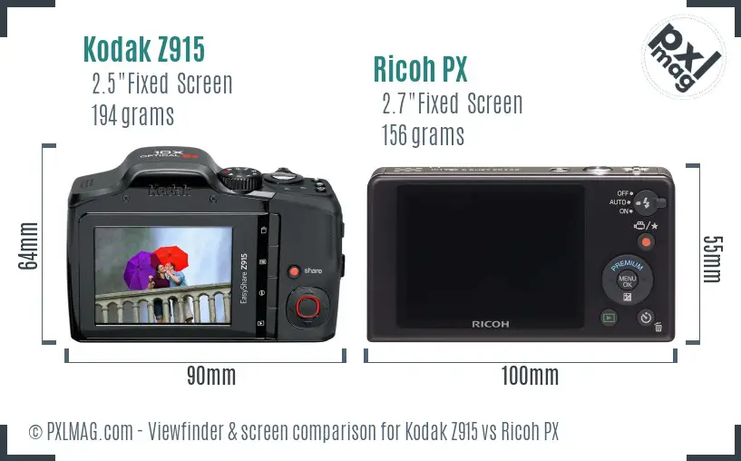 Kodak Z915 vs Ricoh PX Screen and Viewfinder comparison