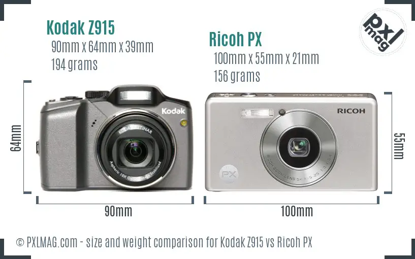 Kodak Z915 vs Ricoh PX size comparison