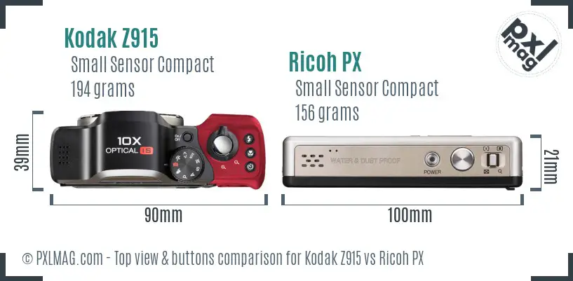 Kodak Z915 vs Ricoh PX top view buttons comparison