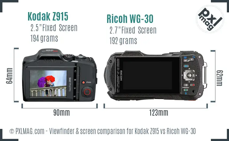 Kodak Z915 vs Ricoh WG-30 Screen and Viewfinder comparison