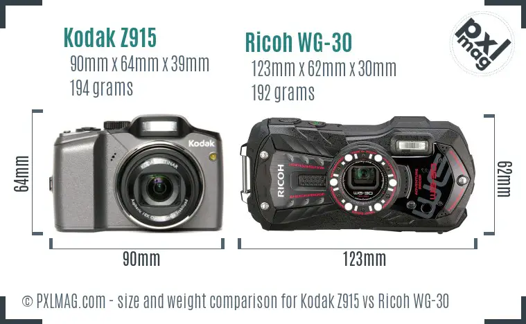 Kodak Z915 vs Ricoh WG-30 size comparison Kodak Z915 vs Ricoh WG-30 size comparison