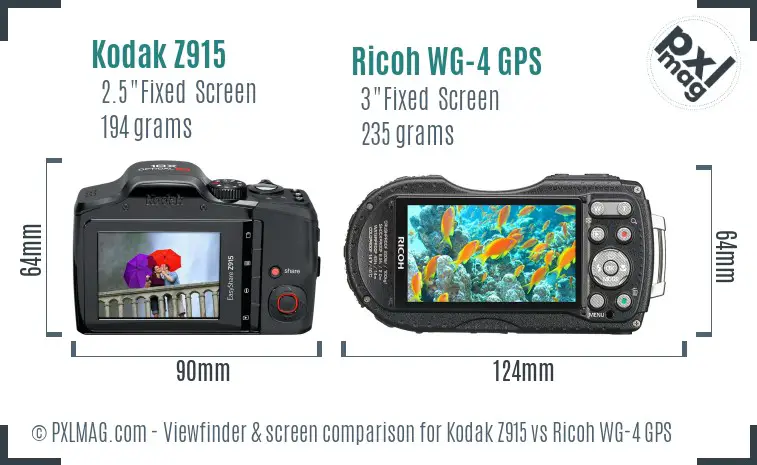 Kodak Z915 vs Ricoh WG-4 GPS Screen and Viewfinder comparison Kodak Z915 vs Ricoh WG-4 GPS Screen and Viewfinder comparison